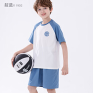 多妙屋男童套裝春夏薄款新款兒童棉運動(dòng)服大童冰絲短袖短褲兩件套 靛藍 薄款 140