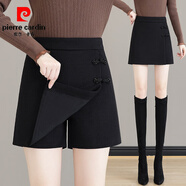 皮爾卡丹（pierre cardin）毛呢短褲女秋冬季2025新款高腰a字假兩件前裙后褲外穿短裙褲一體 黑色 28/L 【105-115斤】