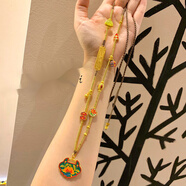 初享（CHUXIANG）燒藍綠度母吊墜磨砂金珠路路通古法仿沙金項鏈毛衣鏈女 太I歲款項鏈