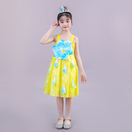 環(huán)保服裝兒童時裝秀女生兒童子時裝秀環(huán)保服幼兒園廢物利用塑料袋手工制作走秀環(huán)保服裝 黃色吊帶牡丹仙子 +皇冠 90cm身高90體重20斤