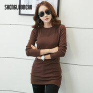 圣羅地奧長(cháng)款t恤女遮臀遮屁股秋冬季內搭中長(cháng)款包臀打底衫長(cháng)袖加絨加厚棉 咖啡【不加絨】 L 建議95-105斤