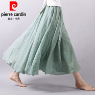 皮爾卡丹（pierre cardin）棉麻半身裙女春夏2024新款中式國風(fēng)禪意女裝亞麻文藝大擺長裙子針 淺綠色 95CM 【165CM以上身高】