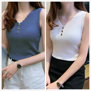 嫻妃【2件裝】冰絲針織打底衫女裝夏季v領(lǐng)吊帶背心無(wú)袖上衣外穿女