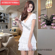 亞百鹿性感夜店女裝蕾絲小姐服低胸V領(lǐng)蓬蓬連衣裙夜場(chǎng)KTV桑拿技師工作服 白色 2XL