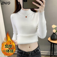ZHIO加絨毛衣女加厚2024秋冬新款修身顯瘦半高領保暖上衣打底針織衫 白色[加厚一體絨] M 建議(90-105斤)