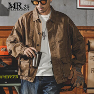 MR.25夾克男秋季新款工裝美式重磅純棉阿美咔嘰多口袋飛行員軍旅外套男 深卡其色 2XL 適合145-160斤
