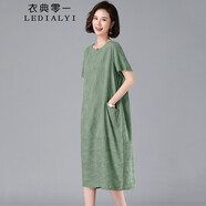 衣典零一（LEDIALYI）2025夏季女裝新款休閑洋氣質(zhì)中年小個(gè)子顯瘦連衣裙高級(jí)感裙子夏天 秋香綠 L （建議109-120斤）