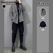 威登羊（WEEDON SHEEP）痞帥高級感套裝男士夾克春秋季男裝三件套男生潮牌小香風(fēng)外套衣服 外套+高領(lǐng)黑毛衣【兩件套 2XL