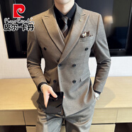 皮爾卡丹（pierre cardin）商務(wù)修身西服套裝男士春夏季新款呢料西裝三件套新郎結(jié)婚正裝禮服 SJT8338卡其色三件套【西服+西褲+馬甲】 2XL