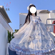 芭鳶洛麗塔公主裙全套原創(chuàng)兔子可愛愛麗絲吊帶連衣裙lolita裙 淺藍色JSK+發(fā)箍 +白色襯衫 全套 S