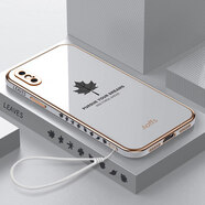 MARMOTER iPhoneX手機(jī)殼蘋果xs保護(hù)XSmax硅膠套XR直邊全包防摔軟殼楓葉側(cè)邊圖案男 蘋果X【古董白】全屏鋼膜+掛繩