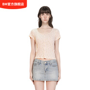 BM上衣短袖T恤女純棉開衫2025新款女夏季小碎花少女純欲風(fēng)針織衫 卡其粉綠碎花 均碼