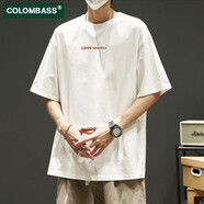 Colombass純棉短袖t恤男夏季日系寬松ins潮牌字母印花男士休閑重磅半袖體恤 白色(精梳棉升級(jí)款) L/175(建議125-145斤)