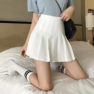 A字裙百褶裙女夏短裙高腰網(wǎng)球裙顯瘦黑色百褶裙子冬季新款半身裙 白色（自帶安全） L（105-115）