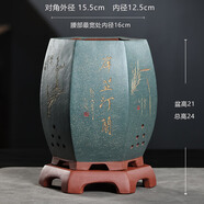 爵遇良品宜興紫砂蘭花盆帶托盤君子蘭盆中小型桌面家用綠蘿蝴蝶蘭陽臺花盆 六方-岸芷汀蘭-藍(lán)色(配底座) 圖上標(biāo)注