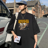 TYHKT恤男短袖韓版潮流上衣服潮牌寬松原宿港風(fēng)t恤百搭大碼五分袖 黑色9999款 5XL（適合240斤左右）