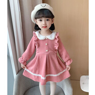 小巧狐2025新款女童安可拉紅色絲絨連衣裙兒童拜年服女孩加絨公主裙子MY 粉色 娃娃領(lǐng)【春秋款】 140