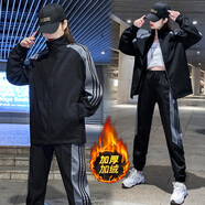 運(yùn)動(dòng)套裝女秋冬透氣歐洲站新款女裝保暖休閑運(yùn)動(dòng)服套裝高個(gè)子女生歐貨潮牌洋氣時(shí)尚兩件套減齡 黑色加絨 M（建議90-115斤）