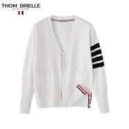 THOM BRIELLE湯姆TB男裝春秋季新款潮牌針織開(kāi)衫v領(lǐng)寬松四條杠毛衣外套學(xué)院 白色 XL130-145斤