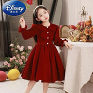 迪士尼（Disney）女童禮服高端秋冬兒童紅色公主裙花童婚禮小女孩鋼琴演出服蓬蓬裙 紅色單款 130 建議120厘米
