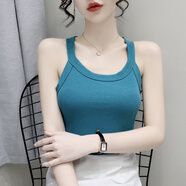 VEOX螺紋背心女外穿2025春季新款防走光內搭掛脖吊帶無(wú)袖打底衫上衣 孔雀綠 S