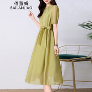 佰藍嬌2025夏季女裝新款時(shí)尚高檔法式洋氣質(zhì)小個(gè)子連衣裙女仙女裙子夏天 秋香綠 XL