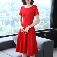 VIAFRR輕奢職業(yè)收腰修身簡(jiǎn)約中長(zhǎng)款赫本風(fēng)2025夏季春秋時(shí)尚氣質(zhì)連衣裙女 紅色短袖一字肩 M