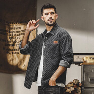 后琤美式小香風(fēng)襯衫男長(cháng)袖秋季重磅石磨洗水做舊流蘇牛仔襯衣外套男裝 黑色 M（100-120斤）