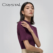 水晶   CRYSTAL天絲中袖針織衫女秋季新款短袖百搭羊毛薄款圓領毛衣打底衫AW706 紫色 M
