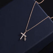 心草S999足銀十字架項鏈女歐美短款鎖骨鏈冷淡風(fēng)嘻哈吊墜520情人節 玫瑰金色