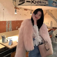 馬迪安2023秋冬時(shí)尚皮草外套女新款仿狐貍毛短款洋氣毛毛外套小香風(fēng)大衣 櫻花粉 M 【適合95-110斤】