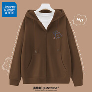 真維斯（JEANSWEST）外套女連帽開(kāi)衫衛(wèi)衣女裝春秋冬季新款寬松休閑潮流韓版學(xué)生上衣服 薄款 深棕 眨眼熊_K L