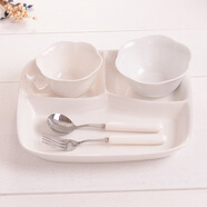 GPHF日本GP兒童餐盤(pán)套裝餐具家用小孩幼兒園學(xué)生食堂分格飯盤(pán)碗分隔 日韓 成人款套裝餐具5件套(奶白)