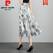 皮爾卡丹（pierre cardin）印花半身裙女2025夏季新款雪紡中長款a字裙大尺碼高腰顯瘦遮胯舞 K5水墨印花 M 腰圍：2.0-2.1尺