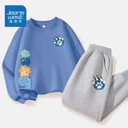 真維斯男童套裝秋季新款兒童秋天卡通上衣中大童小男孩外穿薄款運動(dòng)秋裝 【薄款套裝】藍（疊）灰（熊） 140