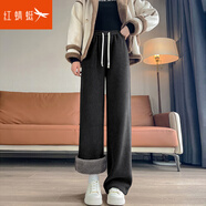 紅蜻蜓休閑褲女2026年冬季新款女裝加羊羔絨加厚棉褲女士直筒闊腿褲子女 黑色九分- 加絨 羊羔絨 2XL