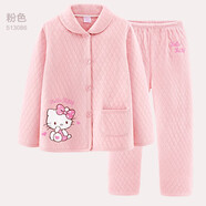 Hello Kitty女童睡衣純棉大童套裝夾棉秋冬居家加厚保暖寶寶兒童家居服 3層夾棉B粉色513086 130CM適合125-135