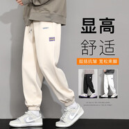 Foss Phil 休閑褲男士秋冬季新款刺繡長(cháng)褲束腳運動(dòng)潮流青少年衛束腳褲子男 KPR-510米黃常規 M