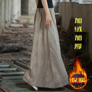 苧麻扎染新中式24春夏棉麻女裝新款松緊腰長款百搭文藝寬松半身裙 燕麥（加絨加厚） 均碼