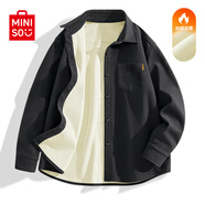 名創(chuàng  )優(yōu)品（MINISO）燈芯絨長(cháng)袖襯衫男2025新款美式重磅休閑工裝外套男生春秋大碼衣服 【加絨加厚】深灰 M 170(男女同款)