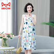 貓人（MiiOW）夏季棉綢睡裙女薄款大碼無(wú)袖連衣裙媽媽寬松家居服睡衣背心裙外穿