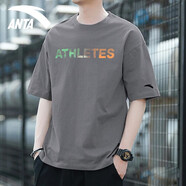 安踏（ANTA）短袖男t恤簡約白色休閑運動服夏季新款官方圓領半袖 -5云霧灰 XL 180