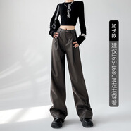 HMRSV美式辣妹皮褲女闊腿褲休閑褲子女2025春季新款個(gè)性時(shí)尚窄版直筒褲 卡其加長款 L （建議110-125斤）