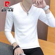 皮爾卡丹男士長(cháng)袖t恤春秋季潮流修身純色百搭V領(lǐng)衛衣男裝秋衣打底衫上衣服 D016白色【常規】 2XL