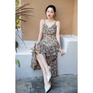 西子美麗心情2021新春夏款碎花雪紡連衣裙吊帶甜美茶歇內(nèi)搭顯瘦三亞沙灘度假裙 圖片色 XXXL
