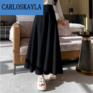 CARLOSKAYLA高個子女裝170175長裙秋冬超長半身女到腳踝氣質加長大擺傘長款 黑色 均碼