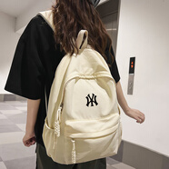 新款NY聯(lián)名書(shū)包男日系初中女生高中生大容量雙肩包簡(jiǎn)約純色背包潮 米白色