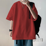 頂峰保羅（Dingfengbaoluo）日系純色純棉短袖t恤男士夏季基礎(chǔ)款寬松打底內(nèi)搭DF230酒紅2XL