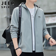 JEEP SPIRIT吉普外套男連帽春秋季夾克男士休閑男裝百搭上衣服 灰色 XL