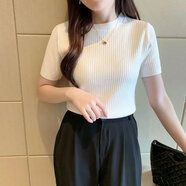 Lauaird 2023年夏季新款修身針織衫短袖上衣女套頭毛衣內(nèi)搭短款圓領(lǐng)打底 白色 L 建議100-110斤